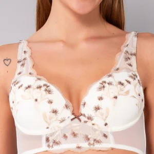 Bustino con Coppe Imbottite e Ferretto in Tulle Ricamato - MILK - 7962