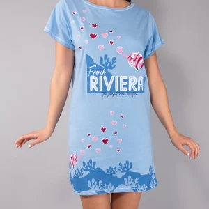 Maxi Maglia in Cotone  Maniche Kimono con Stampa Riviera - INDACO - RV41