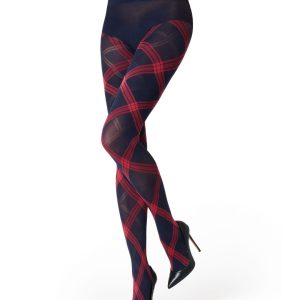 COLLANT DONNA IN MICROFIBRA COPRENTE A ROMBI BLU E ROSSI