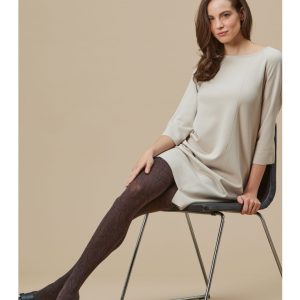 COLLANT DONNA IN MICROFIBRA COPRENTE CON FIORI A CONTRASTO TABACCO