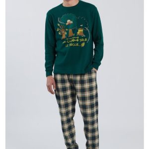 PIGIAMA UOMO HAPPY PEOPLE A GIROCOLLO VERDE “IN AUTUNNO NON CADONO SOLO LE FOGLIE”