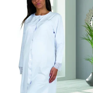 Camicia clinica manica lunga aperta davanti con inserto in pizzo Mamina – Z9129