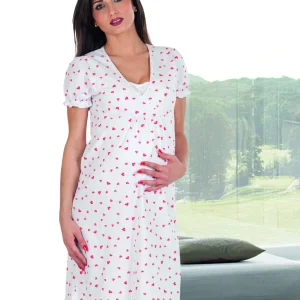 Camicia da notte mezza manica pre/post parto stampata con apertura alletamento Mamina – Z9183
