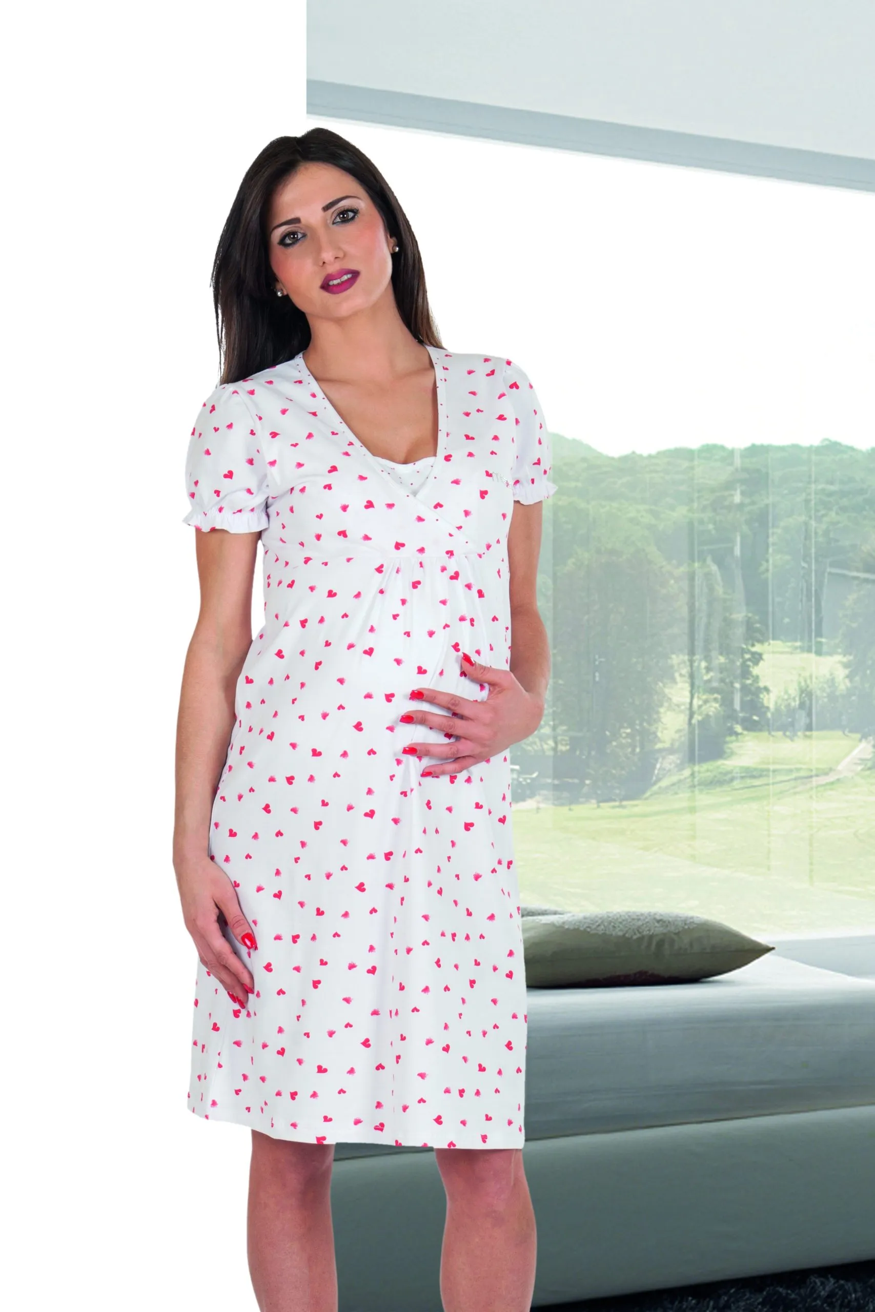 Camicia da notte mezza manica pre/post parto stampata con apertura alletamento Mamina – Z9183 - immagine 2