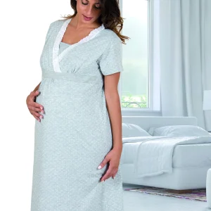 Camicia da notte clinica mezza manica a pois con inserti in pizzo Mamina – Z9221