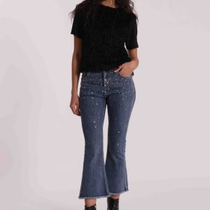 MIMÌ MUÀ Firenze  ZDAN-2787 Jeans flare blu borchie e strass