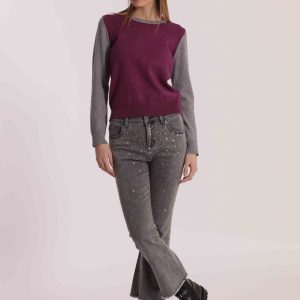 MIMÌ MUÀ Firenze ZDAN-2787 Jeans flare grigio borchie e strass