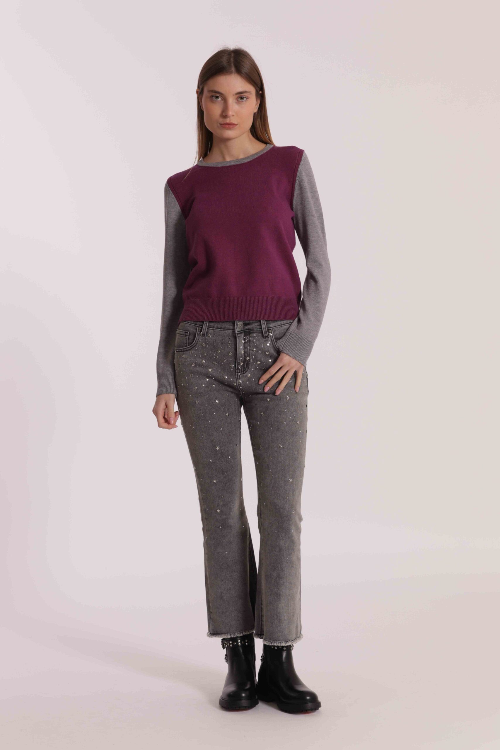 MIMÌ MUÀ Firenze ZDAN-2787 Jeans flare grigio borchie e strass - immagine 5