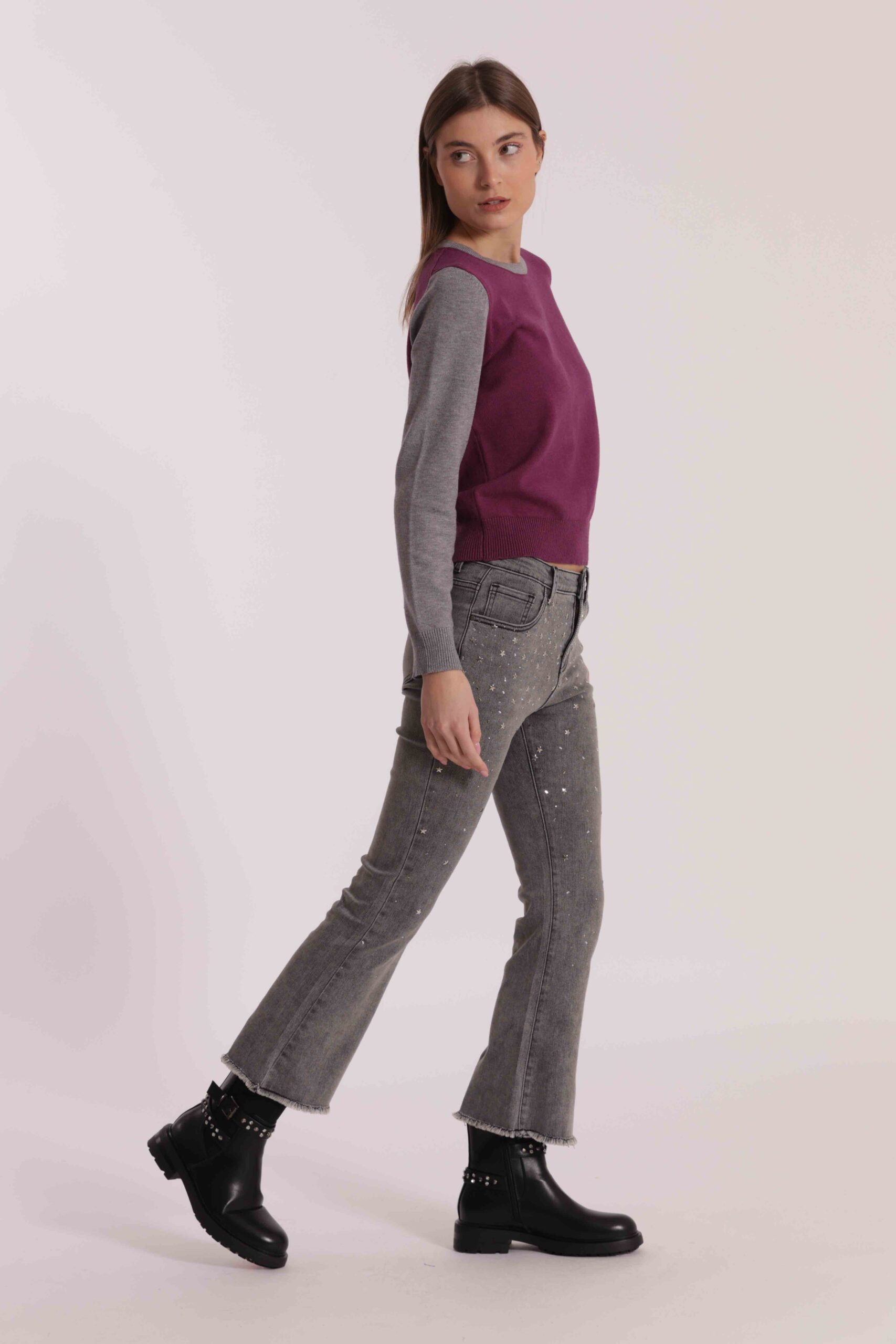 MIMÌ MUÀ Firenze ZDAN-2787 Jeans flare grigio borchie e strass - immagine 7