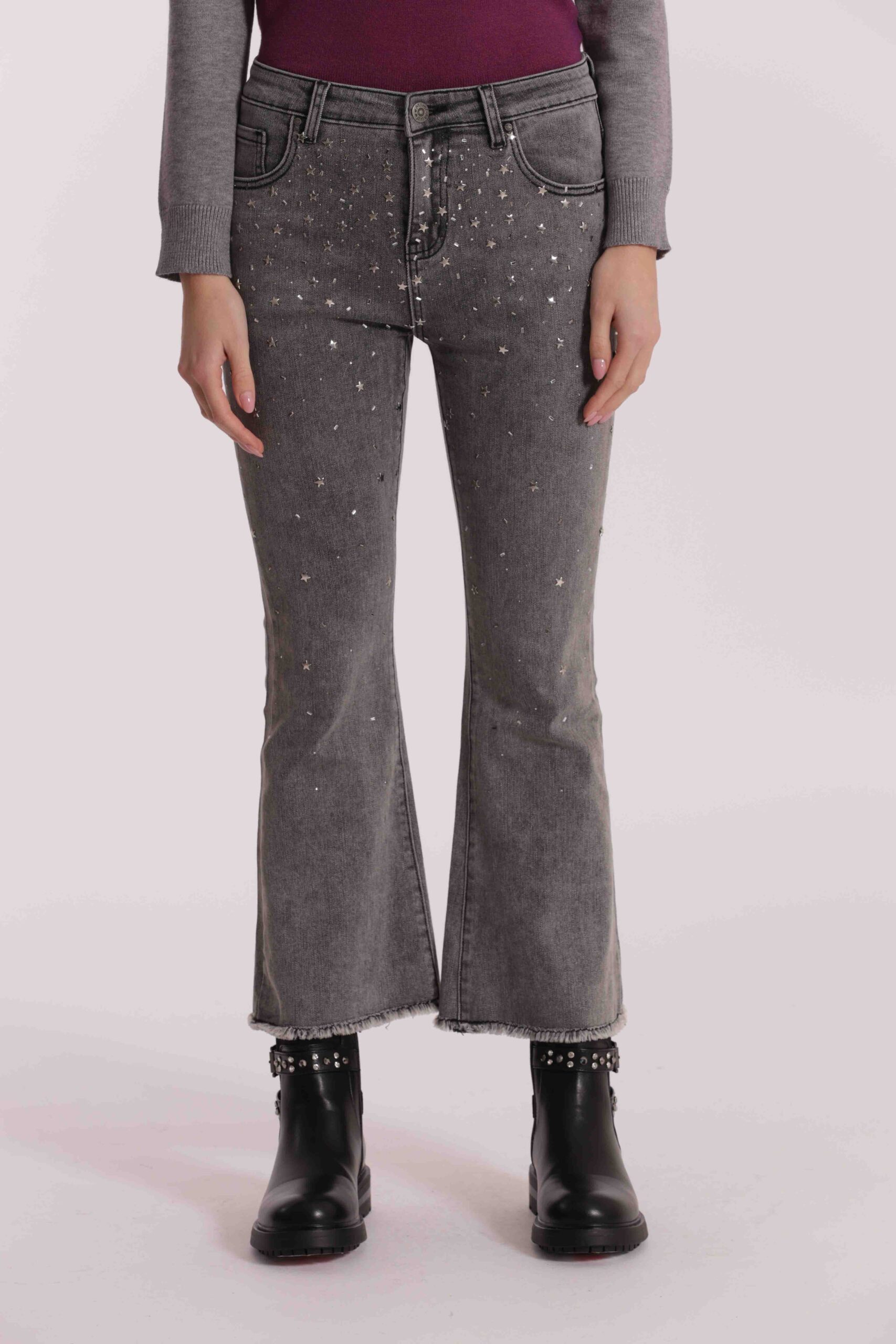 MIMÌ MUÀ Firenze ZDAN-2787 Jeans flare grigio borchie e strass - immagine 4