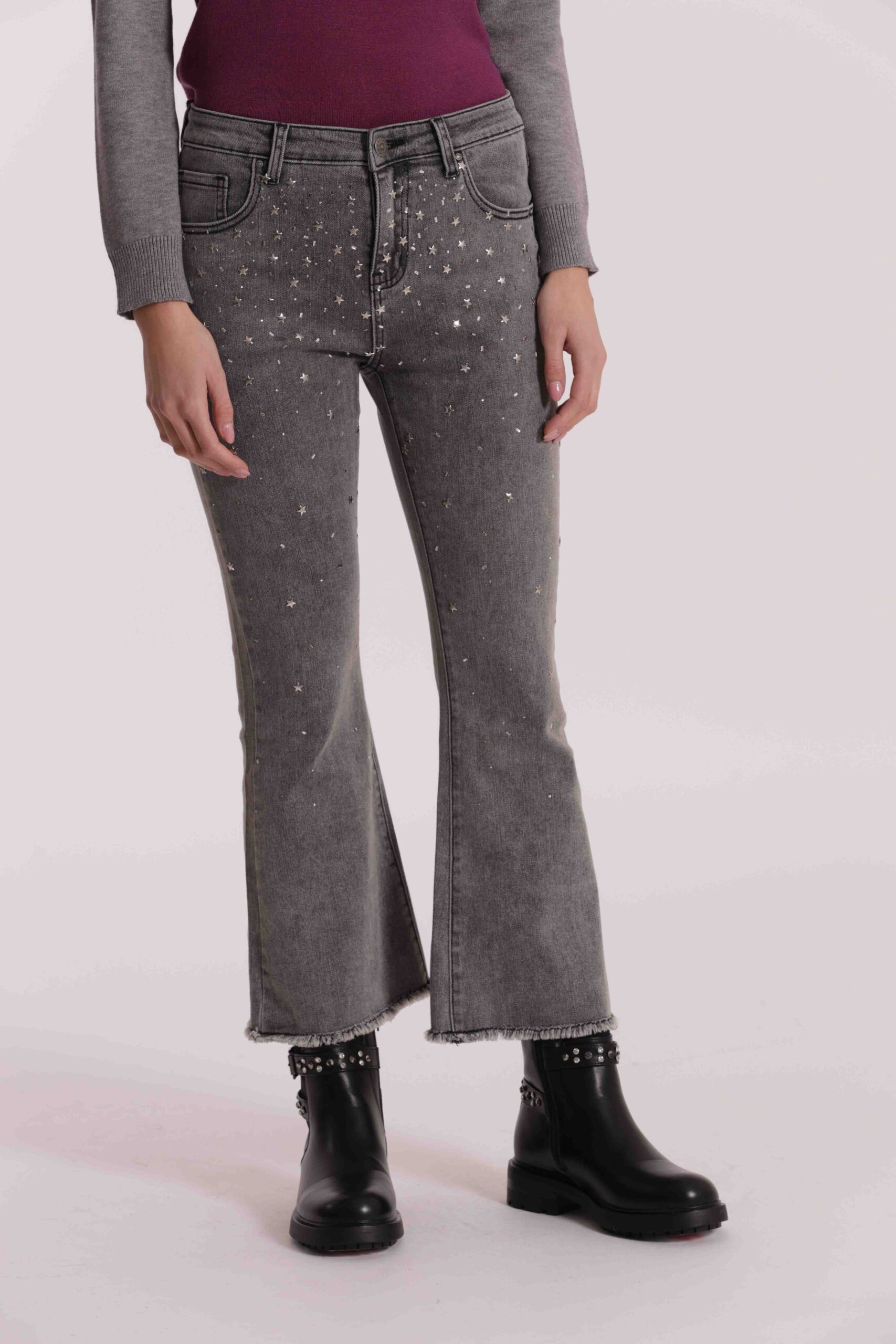 MIMÌ MUÀ Firenze ZDAN-2787 Jeans flare grigio borchie e strass - immagine 6