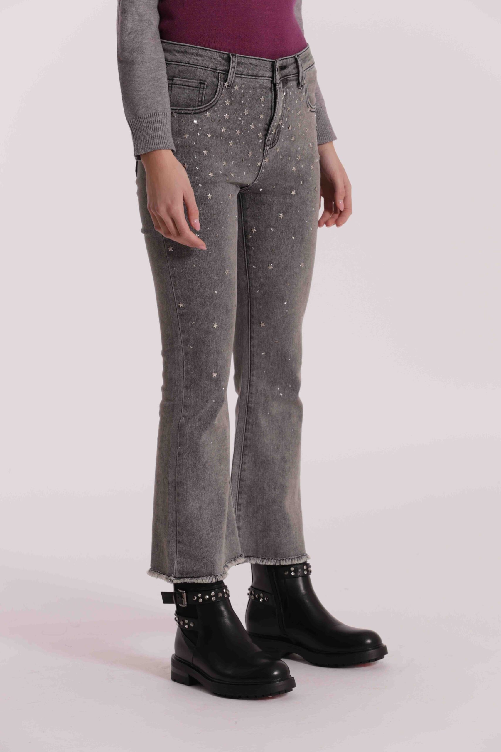 MIMÌ MUÀ Firenze ZDAN-2787 Jeans flare grigio borchie e strass - immagine 8
