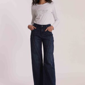 MIMÌ MUÀ Firenze ZDAN-2788 Jeans wide leg blu con borchie