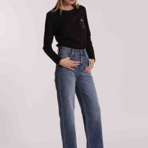 MIMÌ MUÀ Firenze ZDAN-2790 Jeans wide leg blu con strass