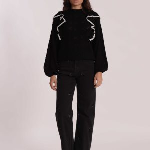 MIMÌ MUÀ Firenze ZDAN-2895 Jeans wide leg nero stampa fiocco