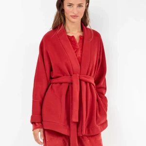 VESTAGLIA CASA DONNA GISELA ROSSA IN PILE CON CINTURA