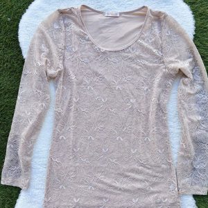 Blusa in Micromodal con Frontale e Maniche in Pizzo – Beige – Luna Splendida