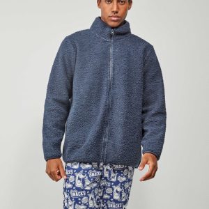 VESTAGLIA DA UOMO BLU CON ZIP IN PILE