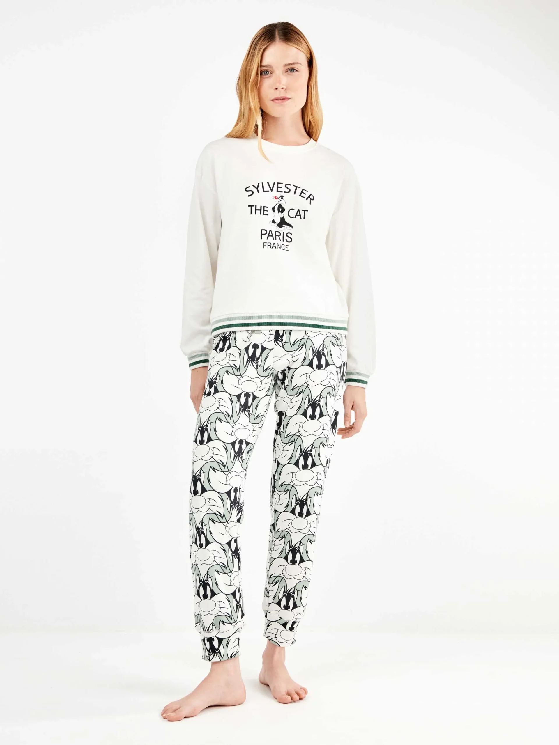 PIGIAMA DONNA GISELA CON STAMPA GATTO SILVESTRO IN CALDO COTONE - immagine 2