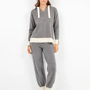 TUTA DONNA GISELA IN MAGLINA GRIGIO SCURO MAGLIA CON CAPPUCCIO E PANTALONE DRITTO CON POLSINO