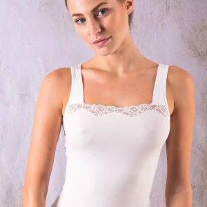 Top Canotta Spalla Larga Cotone-Modal bordo-pizzo Fraly