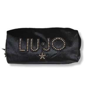 Beauty Case Effetto Scamosciato con Logo in Strass – Nero – Liu Jo