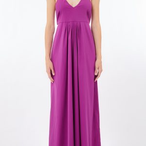 Abito Lungo Ecosostenibile in Popeline con Scollo a V – Viola Hollyhock – Liu Jo Better