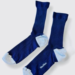 Calzino Corto a Costine con Punta e Tallone in Lurex – Blu Marino