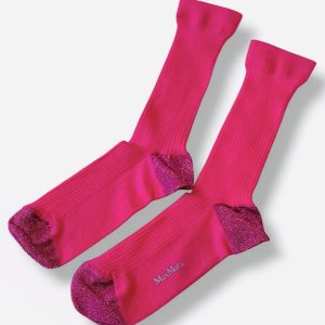 Calzino Corto a Costine con Punta e Tallone in Lurex – Fucsia