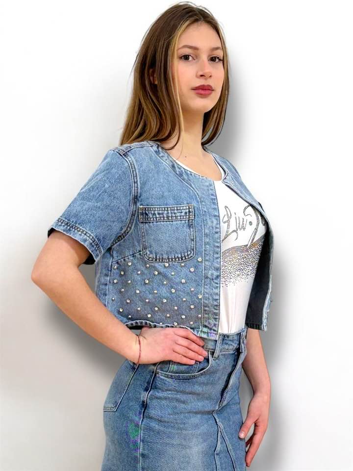 MIMÌ MUÀ Firenze ZDAM-6550 Giacca di jeans blu con rivetti - immagine 4