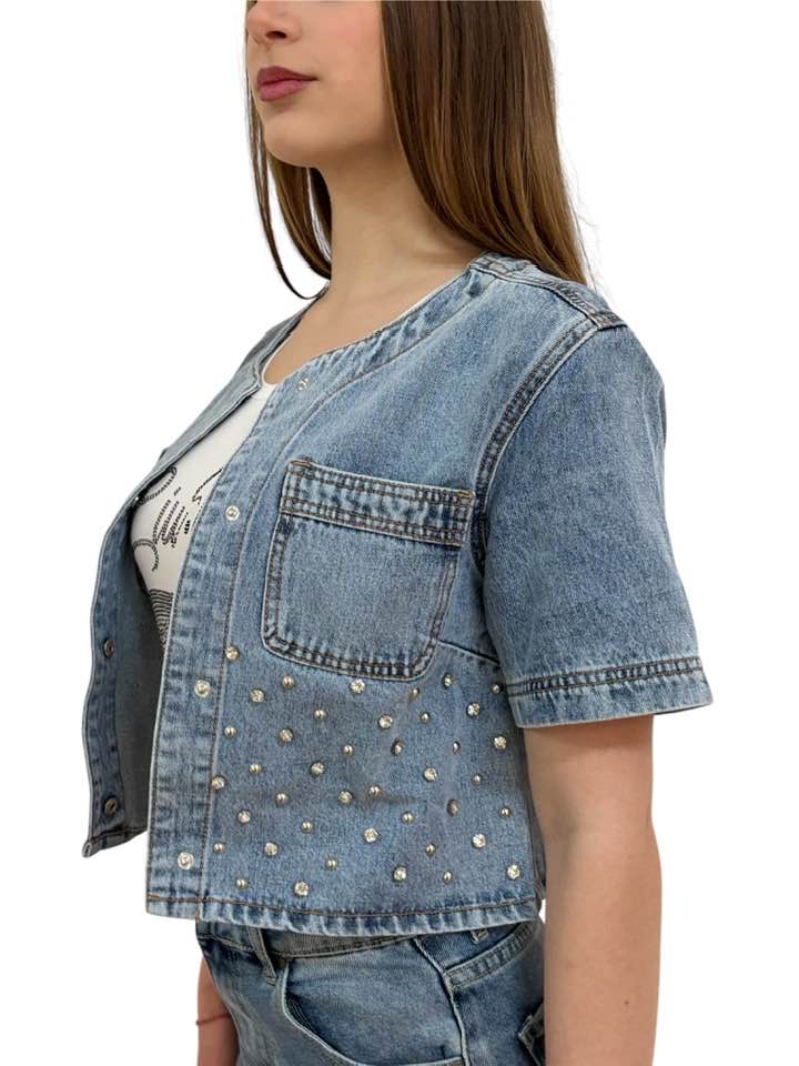 MIMÌ MUÀ Firenze ZDAM-6550 Giacca di jeans blu con rivetti - immagine 6