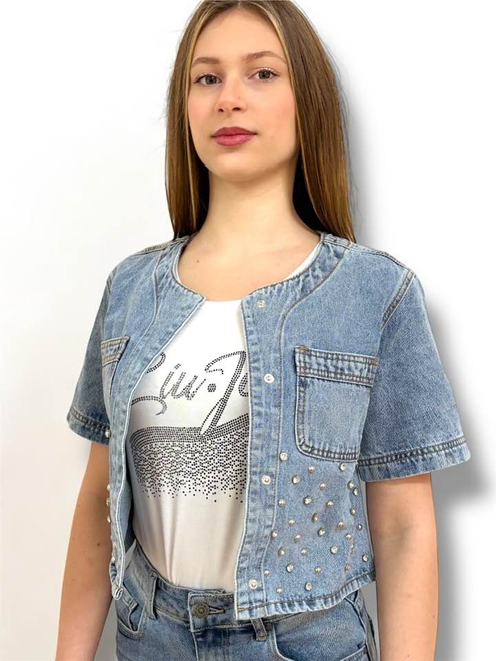 MIMÌ MUÀ Firenze ZDAM-6550 Giacca di jeans blu con rivetti - immagine 3