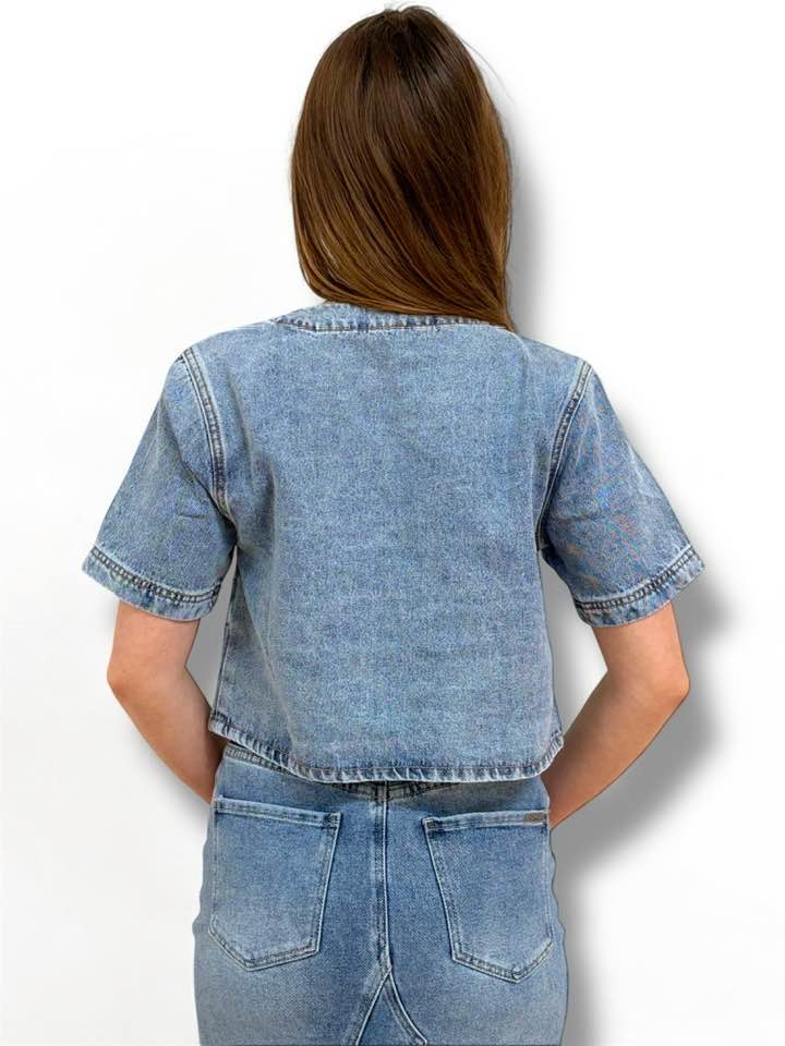 MIMÌ MUÀ Firenze ZDAM-6550 Giacca di jeans blu con rivetti - immagine 7