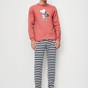 PIGIAMA UOMO GISELA GIROCOLLO IN COTONE SNOOPY MAGLIA COLOR BRUCIATO CON PANTALONI A RIGHE