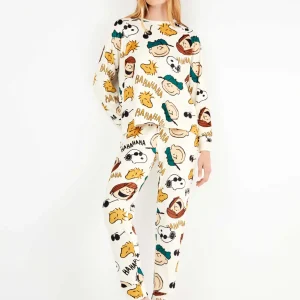 PIGIAMA DONNA GISELA IN MAXI PILE CON STAMPA DEI PERSONAGGI DI SNOOPY