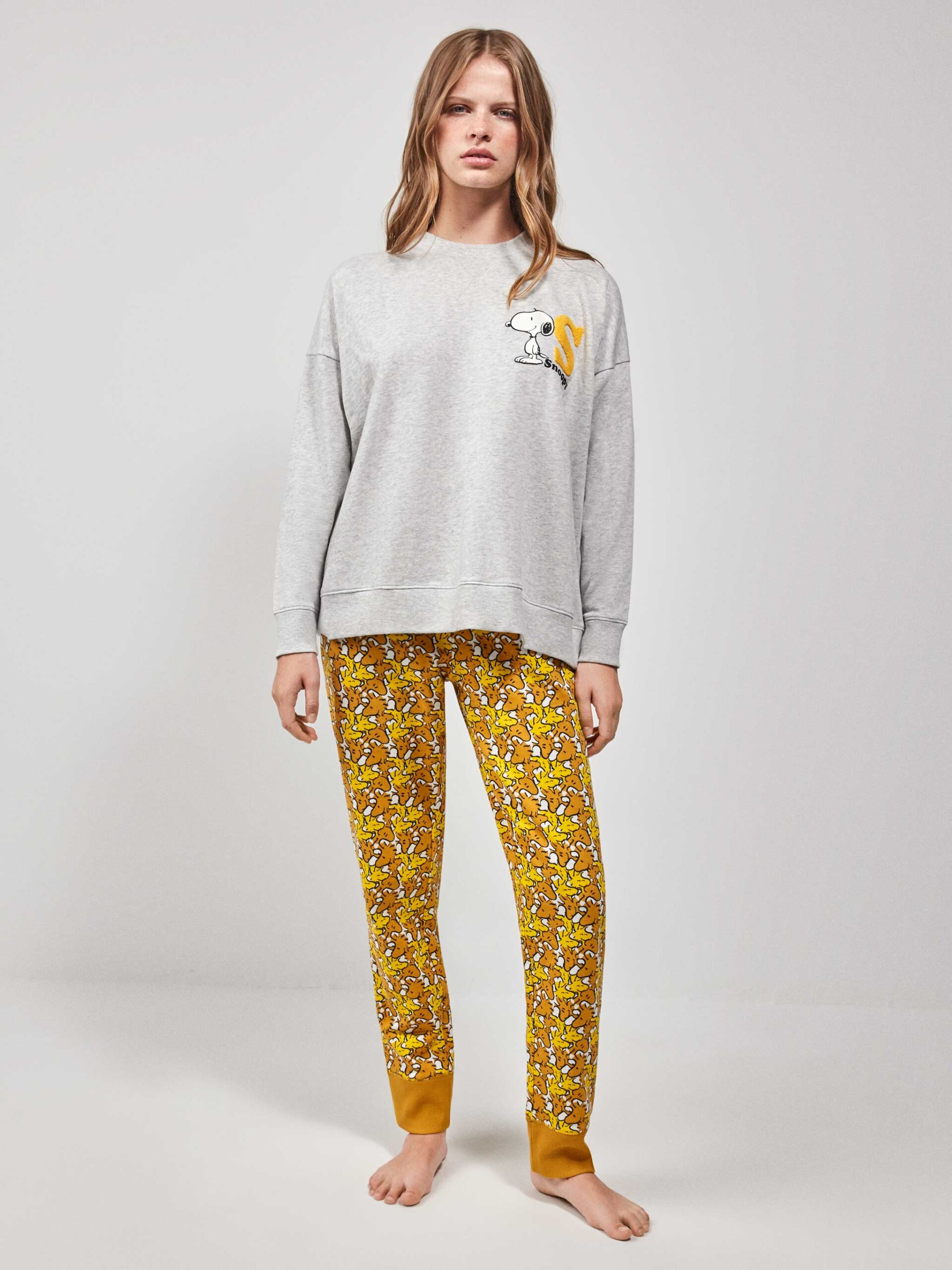 PIGIAMA DONNA GISELA SNOOPY MAGLIA GRIGIA E PANTALONE GIALLO - immagine 5