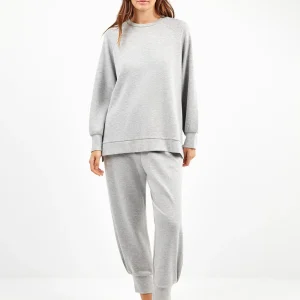 TUTA DONNA GISELA GRIGIO CHIARO CON MAGLIA A GIROCOLLO E ZIP LATERALI E PANTALONE DRITTO CON POLSINO