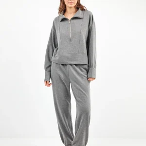 TUTA DONNA GISELA GRIGIO SCURO FELPATA MAGLIA CON ZIP E PANTALONE DRITTO CON ELASTICO