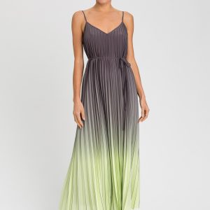 Abito lungo Twinset plissé dégradé – Grigio e Lime