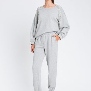 TWINSET 252LI2MCC Felpa grigio con catene di strass e perle