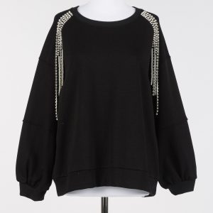 TWINSET 252LI2MCC Felpa nero con catene di strass e perle